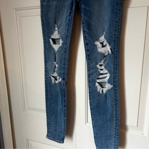 American Eagle Women’s Jeans Size 0 Super Hi Rise Jegging Distressed Blue - Picture 4 of 7